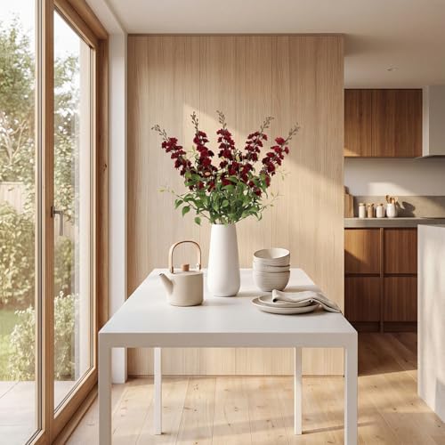 Dark Red Flowers Artificial Delphinium 9PCS Burgundy Larkspur Artificial Flowers with Clematis Greenery Burgundy Silk Flowers for Wedding Centerpieces for Home Table Decor (Dark Red)