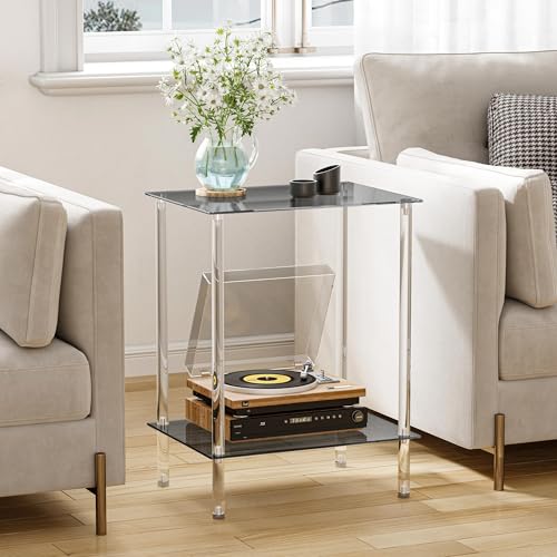 2 Tier Tempered Glass Side Tables (Black / 2 tier Normal)