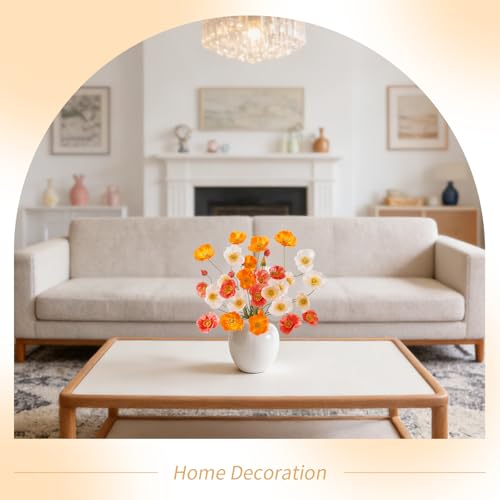 12PCS 36Heads Artificial Poppy Flowers with Stems (Champagne Orange+orange+tangerine)