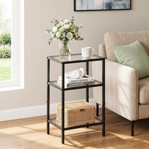 Glass Side Table (Black / 3-Tier (11"D x 15"W x 25.6"H))