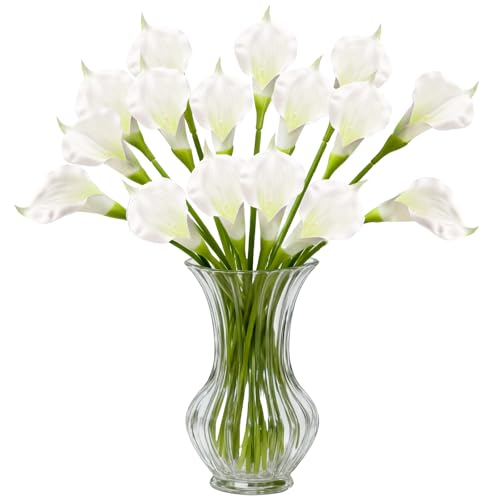 Calla Lily Artificial Flowers 22pcs 25" White Faux Calla Lillies (Green Heart White)