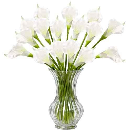 Calla Lily Artificial Flowers 22pcs 25" White Faux Calla Lillies (Green Heart White)
