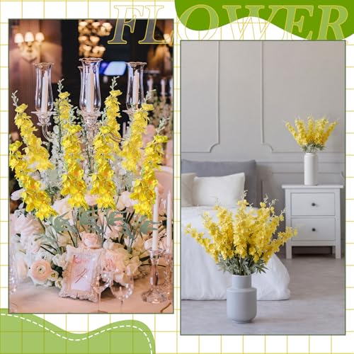 24 Pcs Yellow Delphinium Artificial Flower Bulk (34.25" / Yellow)
