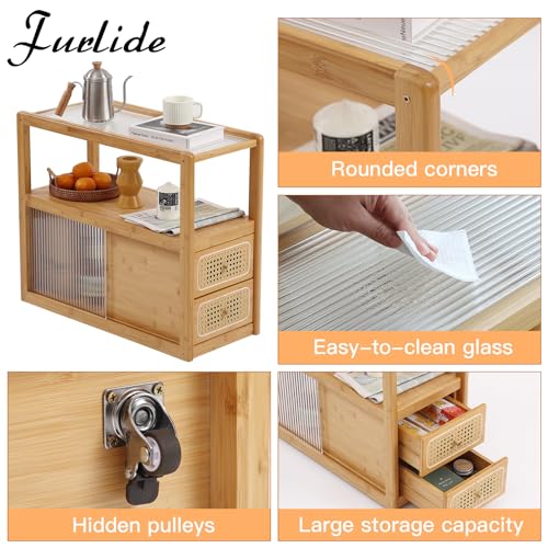 Rattan Nightstand Side Table with Storage (Wood)
