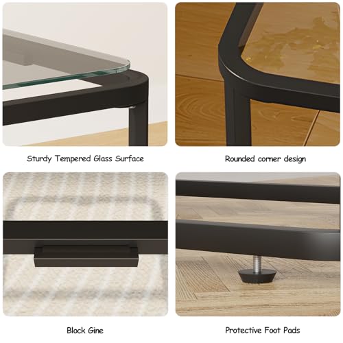 Glass Side Table Two Set Modern Bedside Table for Bedroom (Black / 15.8"x11.8"x20.8" 2 PCS)