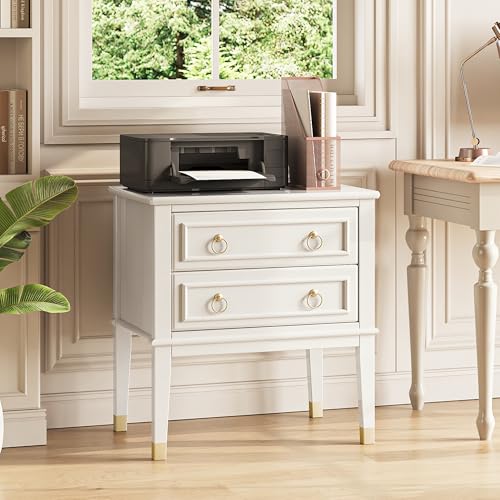 27.6 Inch Tall Nightstand with Charging Station (White)