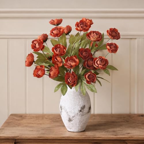 12 Pcs 27" Faux Silk Peony Artificial Fall Flowers Stems for Vase (Orange)