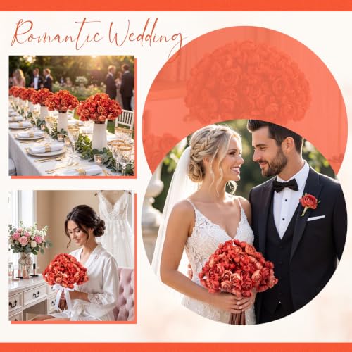 48 Pcs Ranunculus Artificial Flower (Orange-red)