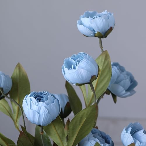 6 Pcs 27" Faux Silk Peony Artificial Flowers Stems for Vase (Dusty Blue)