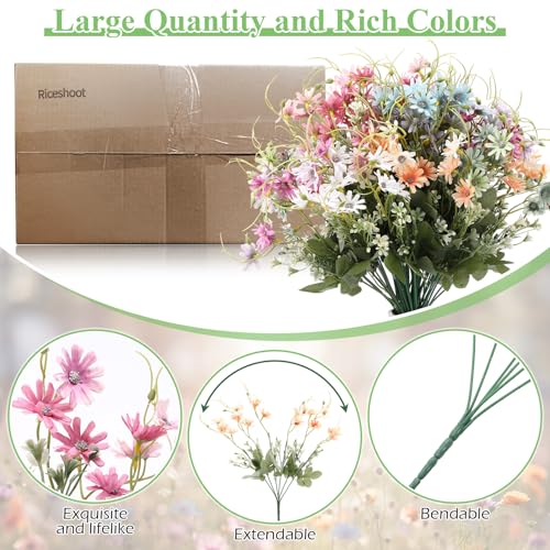 24 Pcs Wildflowers Artificial Flowers Silk Fake Daisy Wild Flower Bouquets Outdoor UV Resistant Faux Greenery Plants for Spring Summer Decoration Home Indoor Vase Floral Arrangements Decor