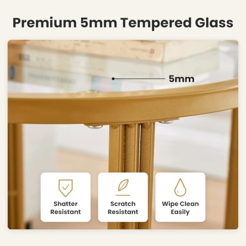 Modern Round Glass Top End Table (Gold)