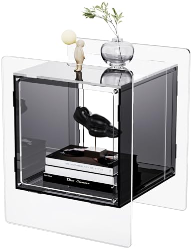 Acrylic Nightstand Colorful Bedside Table with Open Storage Shelf (Black)