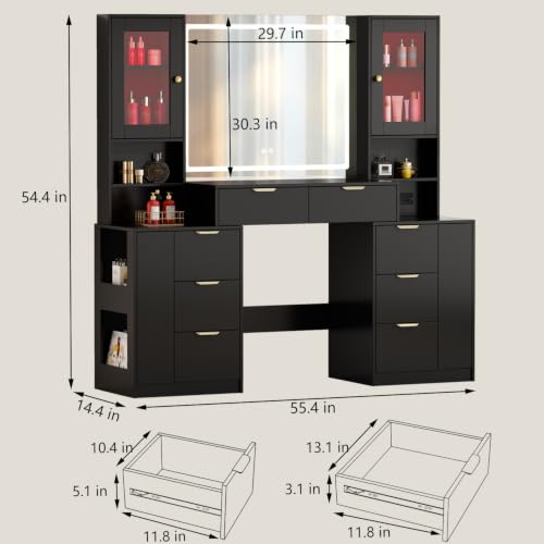 47.24" Big Modern Vanity Desk with Mirror and Lights (Dark)