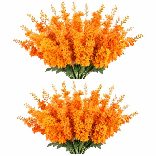 24 Pcs Orange Delphinium Artificial Flower Bulk (34.25" / Orange)