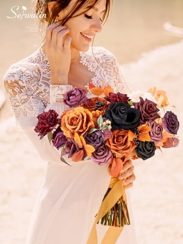 Orange Purple Artificial Fall Flowers Combo (A Athens Orange Purple / 1 Box)