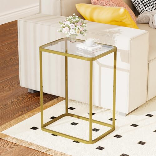 Glass Side Table (Gold / 15.8"x11.8"x20.8" 1 PCS)