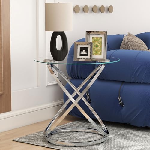 Glass Round End Table (Silver)