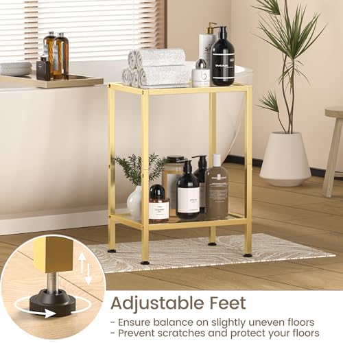 Glass Side Table (Gold / 2-Tier (11"D x 15"W x 21.7"H))
