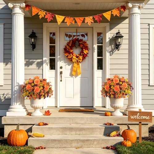 Artificial Fall Flowers Fake Mums Plants for Outdoors Decoration (4 Mixed Colors(4 Yellow, 4 Orange, 4 Fuchsia,1 Dahlia ))