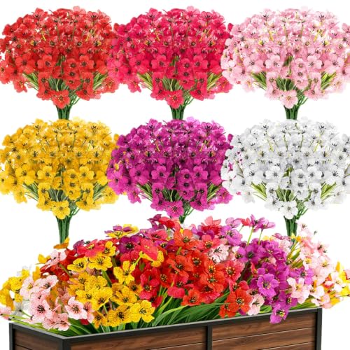 30 Bundles Realistic Artificial Flowers Bulk for Outdoors (Mixed 6 Colors)