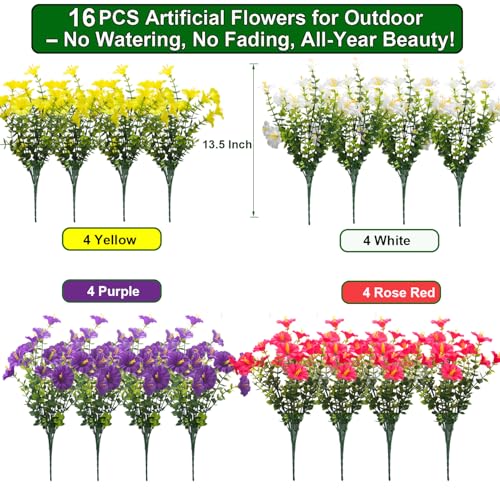 16 Bundles UV Resistant Artificial Morning Glory Flowers (Mix(white,yelow,,purple, Rose Red))