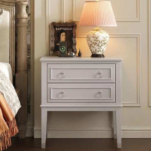 27.6 Inch Tall Nightstand with Charging Station (Grey)