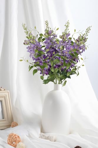 8PCS Purple Delphinium Artificial Flowers with Clematis Greenery Long Stem Flowers 29.5" Dark Purple Artificial Flowers for Wedding Centerpieces Silk Flowers for Home Decor Indoor (Dark Purple)