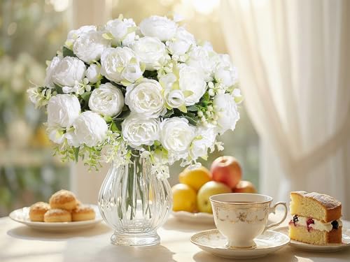 White Peonies Artificial Flowers 24 Bouquets (White)