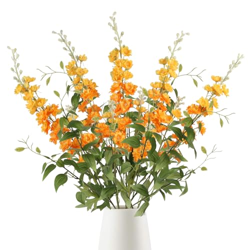 9Pcs Orange Artificial Delphinium Flowers Combo Clematis Greenery Stems (Orange)