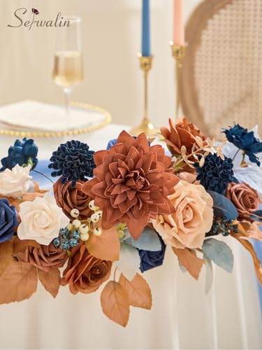 Burnt Orange & Navy Artificial Flowers (Athens Burnt Orange & Navy / 1 Box)