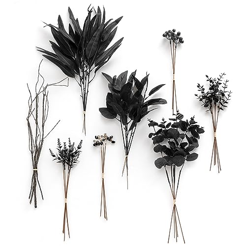 Artificial Faux Greenery Stems 36pcs Black Fake Greenery (Blk-black)