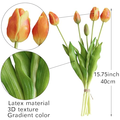 40pcs Artificial Tulips Flowers (40pcs Orange Set (No Vase))