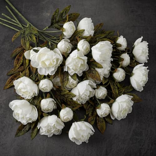 Faux Silk Peony Artificial Flowers Stem for Vase (Beige)