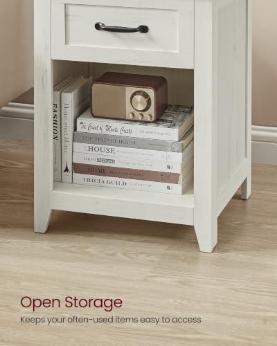 Farmhouse Wood Nightstands with Charging Station (Rustic White / 1 PACK)