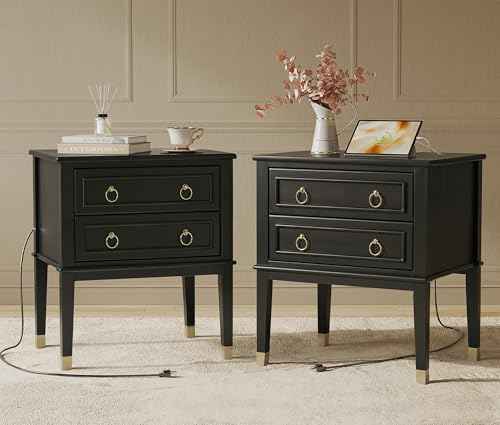 27.6 Inch Tall Nightstand with Charging Station (Black)