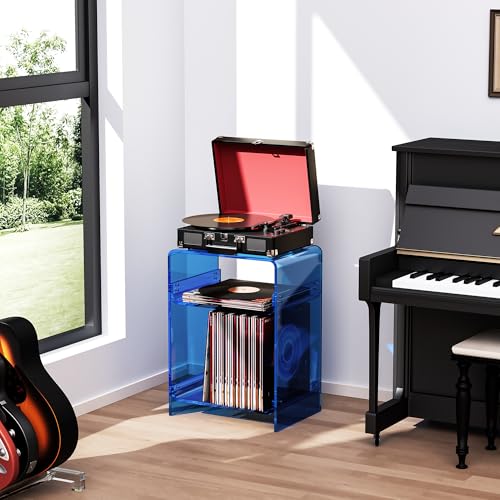 Acrylic Record Player Table with Storage Shelf (Blue / Medium)