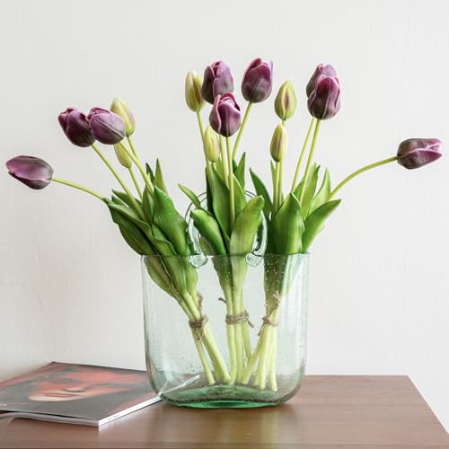 15pcs Artificial Tulips Flowers (15pcs Dark Purple (No Vase))