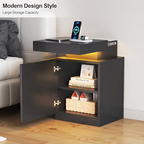 LED Nightstand with Charging Station (Black / 17.7 inch-1P-Charging Station)