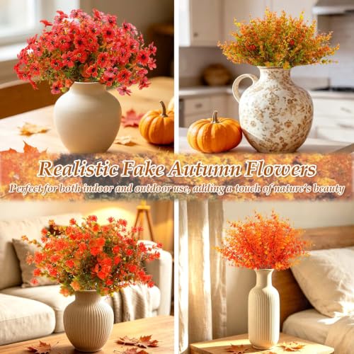18 Bundles Realistic Fall Artificial Flowers for Outdoors UV Resistant (Mixed Orange)