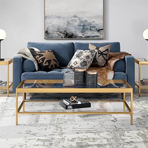 54" Tempered Glass Top Coffee Table in Brass (Brass / 54" Wide)