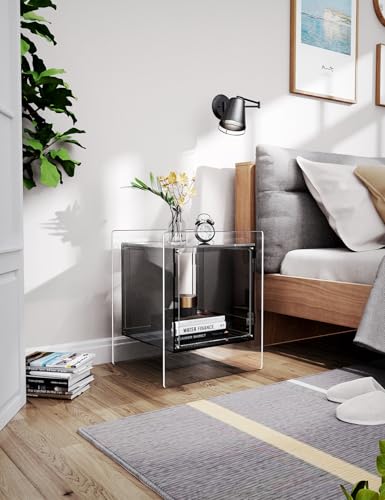 Acrylic Nightstand Colorful Bedside Table with Open Storage Shelf (Black)