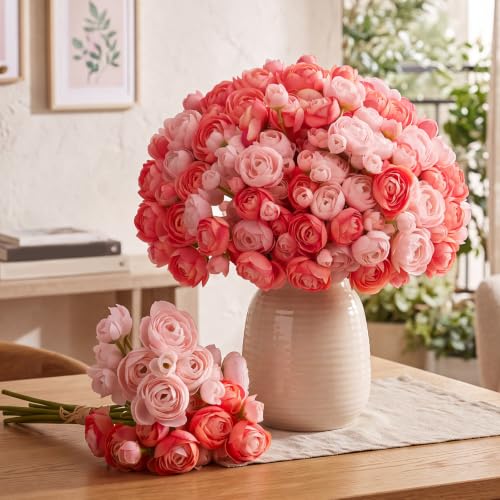 48 Pcs Ranunculus Artificial Flower (Pink, Dark Pink)