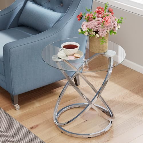 Glass Round End Table (Silver)