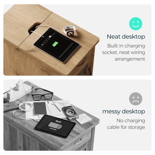Charging End Table with USB Ports (Oak / Glass Door)