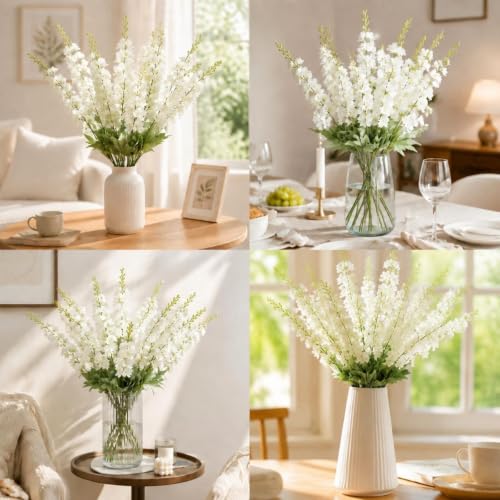 12 Pcs White Delphinium Artificial Flower Bulk (34.25" / White)