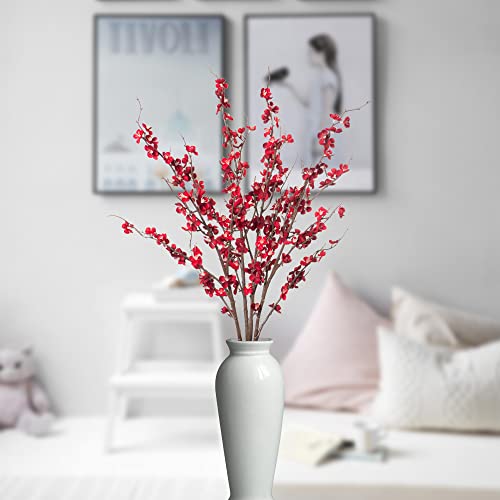 4Pcs Cherry Blossom Branches Artificial Flowers for Spring Summer Indoor Decoration (Red)