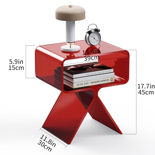Acrylic Nightstand Bedside Side Table (Red)
