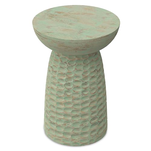 Boyd 13" Wide Solid Wood Round End Table in Green Wash (Green Wash / 13 inch)