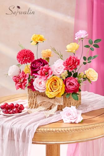 Hot Pink Yellow Artificial Flowers (Hot Pink and Yellow / 1 Box)