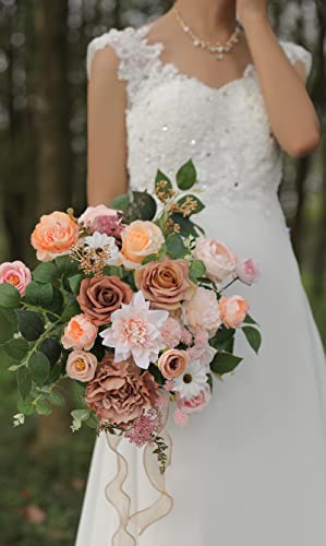 Artificial Flowers Combo Box Set Faux Flowers Bulk Flower Leaf with Stems for DIY Wedding Bouquets Centerpieces Baby Shower Party Home Decorations (Champagne Pink)